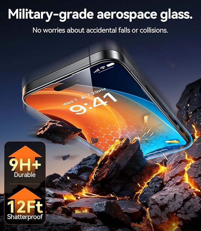 TORRAS 12FT Military-Grade Shatterproof for iPhone 16e/14/13 Pro/13 Screen Protector [9H+ Durable＆ One-Pull Installation] Tempered Glass Screen Protector 16e/14/13 Pro/13 6.1″ 2 Pack