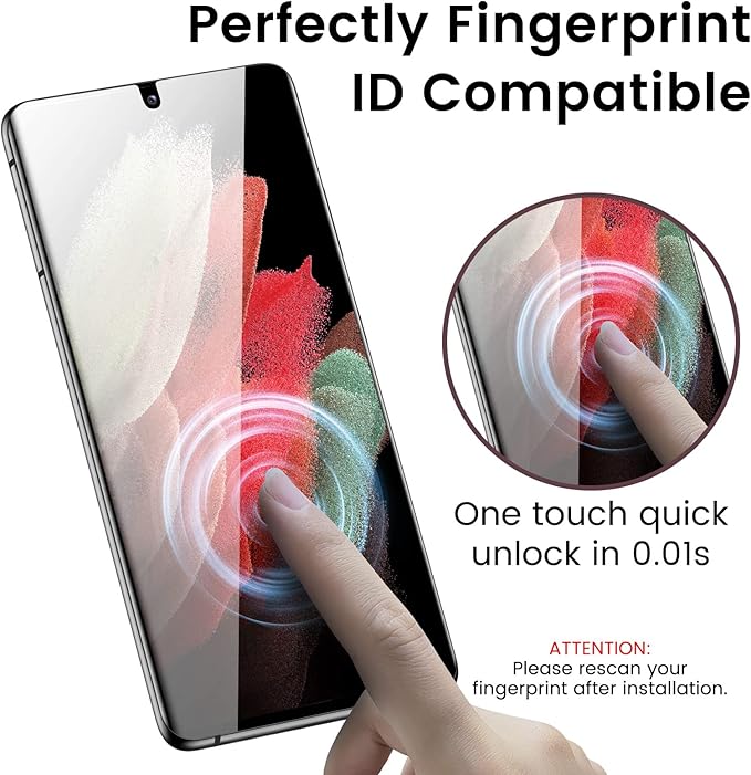 MOHAVE 2 Pack [Auto Alignment/Dust Removal] Screen Protector for SAMSUNG Galaxy S21 Ultra 5G 6.8″, 3D Curved HD Clear Film, 7H Hybrid Material, 100% Ultrasonic Fingerprint ID Compatible, Case Friendly