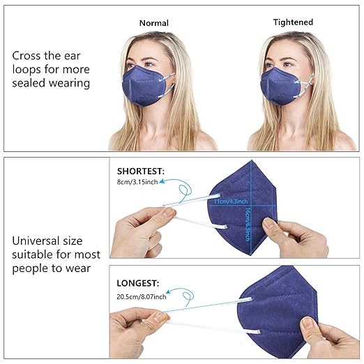 AKGK KN95 Face Mask - 50 PCS, Breathable Protection, 5-Ply KN95 Masks, Navy Blue, Cup Dust Safety