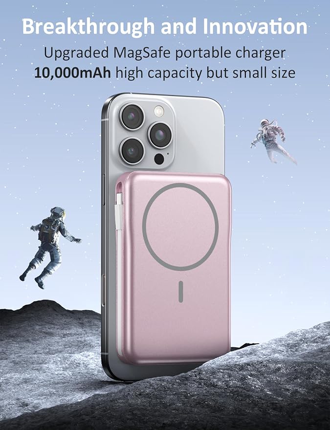 Magnetic Portable Charger, 10000mAh Power Bank, 5 in 1 Portable Charger with Built in Cable, 20W Fast Charging for Magsafe Battery Pack Compatible with iPhone 16/15/14/13 Pro/Pro Max, Samsung Series