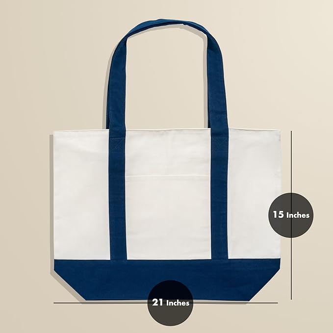 Carrywell |Not Made in China| 6 Pack Cotton Tote Bags, Reusable Grocery Shopping Bag with Zipper Closure and Front Pocket, Heavy Duty Organic Cloth w/Handles