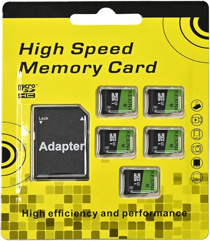 KEXIN 8GB Micro SD Card 5 Pack with SD Adapter microSDHC Memory Card UHS-I C10 Micro SD Card Full HD High Speed TF Card for Smartphone Tablet Action Camera Dash Cam Drone Game Console