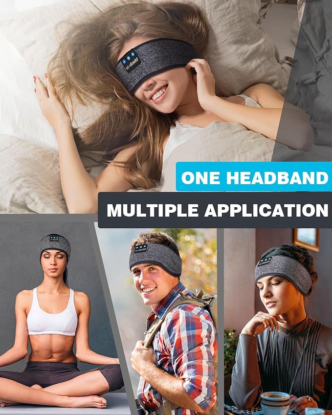 LC-dolida Sleep Headphones Bluetooth Headband, Headband, Sleep Mask with Bluetooth Thin HD Stereo Speakers Perfect for Side Sleepers, Sport, Yoga, Travel, Gray