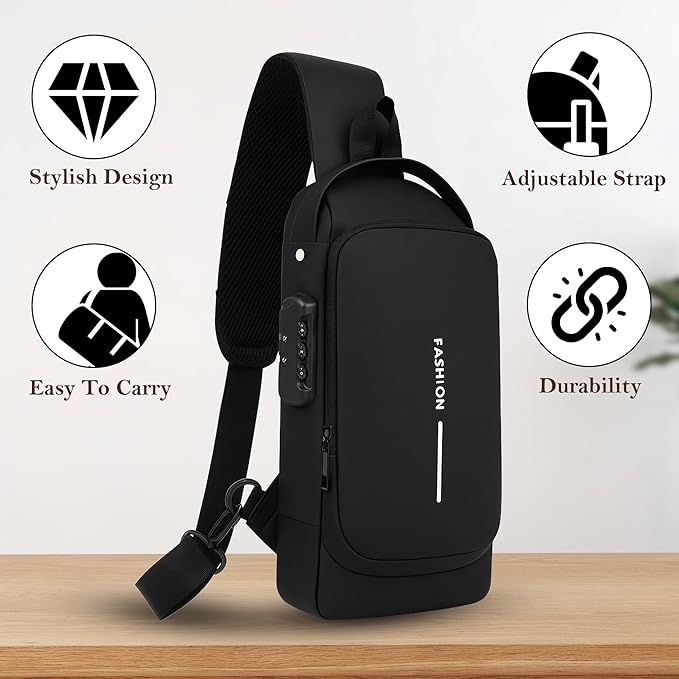 Unisex Anti-Theft Sling Bag with USB Port, Water-Resistant Crossbody Chest Backpack for Travel & Work