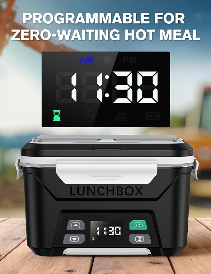 EAST OAK Cordless Electric Lunch Box for Adults, Heated Lunch Box Battery Powered with Automatic Heating, 5.5 Cups Portable Food Warmer with Removable Tray Divider