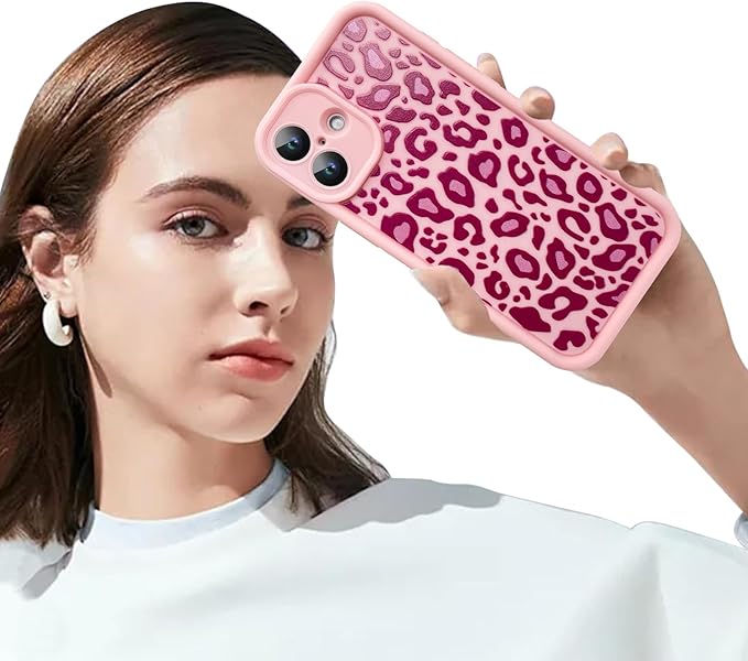 KANGHAR Case for iPhone 16 Leopard Printed Pattern Cute Cheetah Phone Case Soft TPU Shockproof Protective Cover for iPhone 16 6.1 Inch Pink