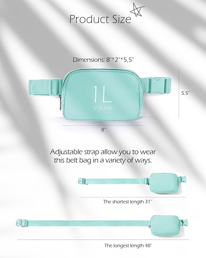 ODODOS Unisex Mini Belt Bag with Adjustable Strap Small Fanny Pack for Workout Running Traveling Hiking, Icing Blue