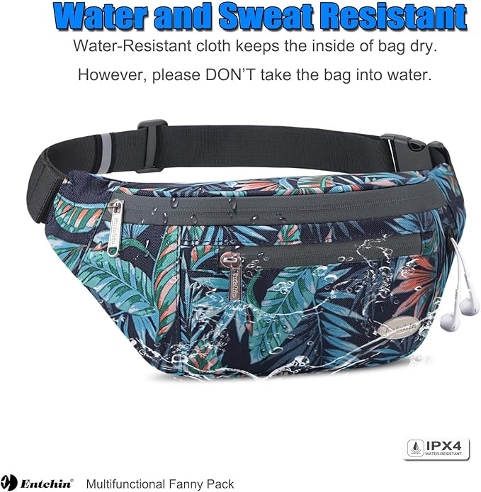 Entchin Fanny Pack for Women Men,Crossbody Belt Bag with 4-Zipper Pockets,Adjustable Waist Bag Pack,One of the Most Popular Travel Essential Gifts for Walking,Traveling,Cycling
