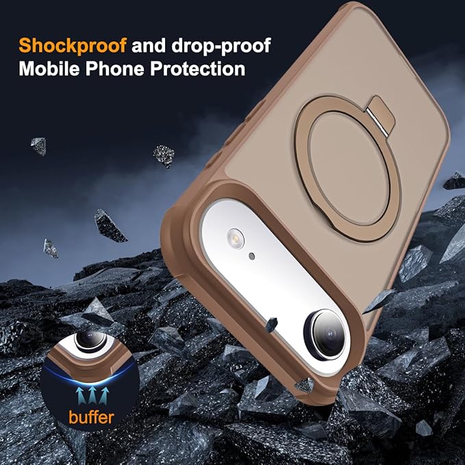 Compatible with iPhone 17 Air Case with Invisible Magnetic O-Ring Stand Military-Grade Translucent Phone Case for iPhone 17 Air 6.5" [Compatible with Mag-Safe][Great Grip Feeling],Desert Brown