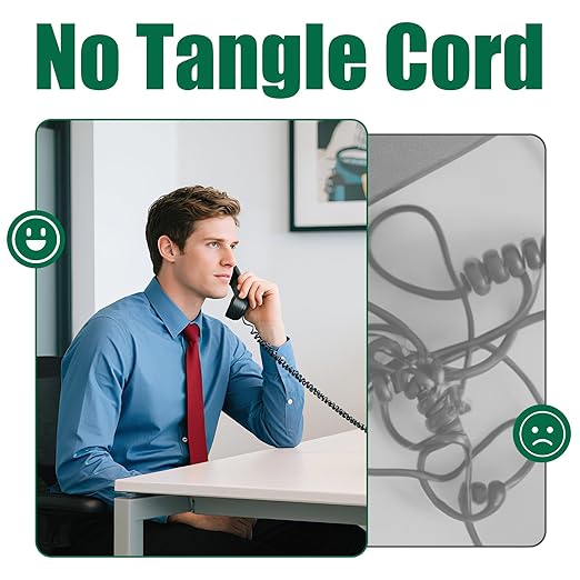 Lativu Telephone Cord 12FT Uncoiled/1.4FT Coiled, 2 Pack Phone Cord for Landline, RJ9 Telephone Cords for Landline Phones, Ofiice/Home Use-Black