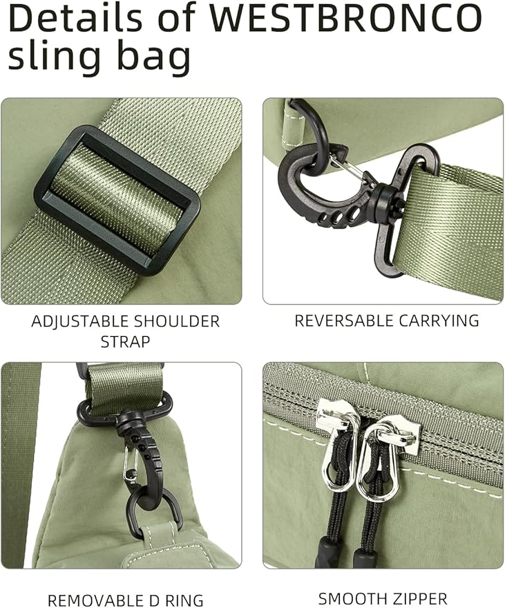 WESTBRONCO Small Sling Bag for Women Nylon Crossbody Sling Backpck Lightweight for Travel Casual Daily