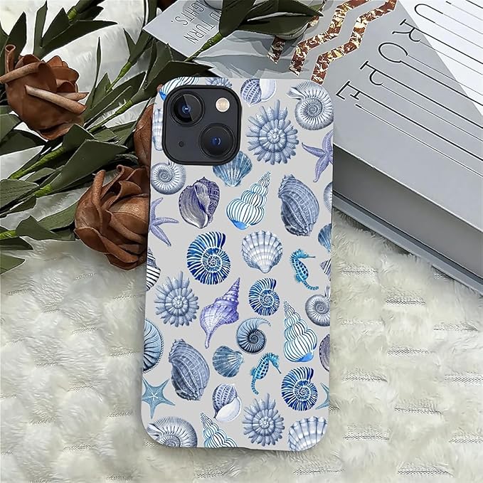 Case for iPhone 14 Plus,Summer Beachy Seashell for Woman Men Full Body Protective Cover Shockproof 2 in 1 Silicone + Hard PC Case for iPhone 14 Plus