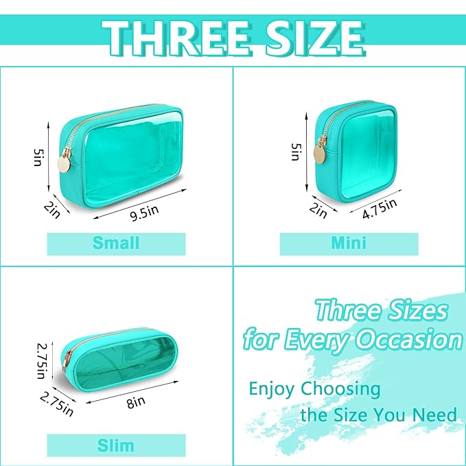 Clear Small Pencil Pouch Makeup Bag for Purse,Nylon&PVC Pencil Case Waterproof Makeup Brush Holder with Zipper,Preppy Transparent Pen Bag Cosmetic Bag for Women Men Office(Slim-Mint Green)