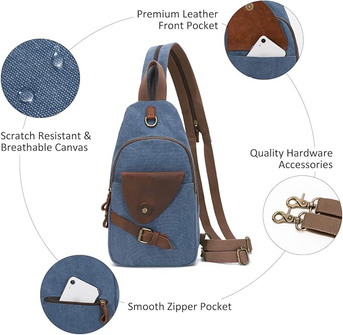 KL928 Canvas Sling Bag Crossbody Backpack Shoulder Casual Rucksack for Men Women