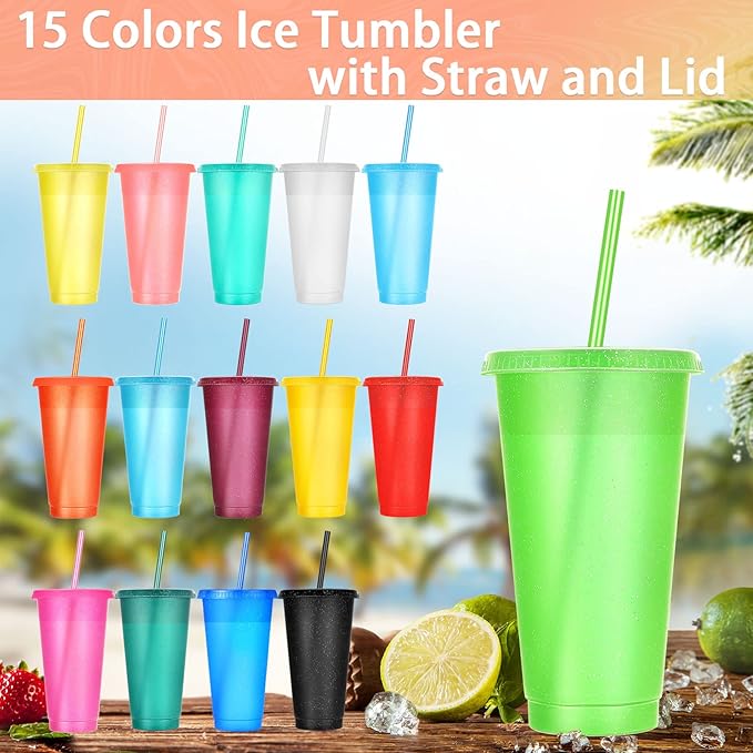 Honeydak 30 Pack Tumbler with Straw and Lid Bulk Glitter Plastic Cups Water Bottle Iced Coffee Travel Mug Reusable Party Favor Cups for Birthdays travel 24-27 oz (Multicolor)
