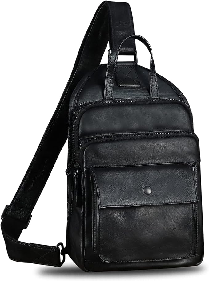 Genuine Leather Sling Bag for Men and Women Vintage Real Leather Fashion Sling Backpack Shoulder Crossbody Chest Purse