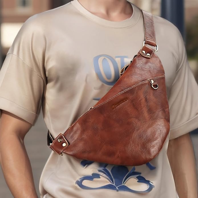 Genuine Leather Sling Bag for Men and Women Lightweight Crossbody Shoulder Bag Chest Purse Sling Backpack