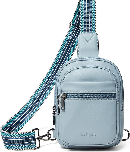 3L SMALL Sling Bag Fanny Packs For Women Men Mini Crossbody Chest Belt Travel Bag Purse Handbag Faux Leather Fashion Cute Light Grey