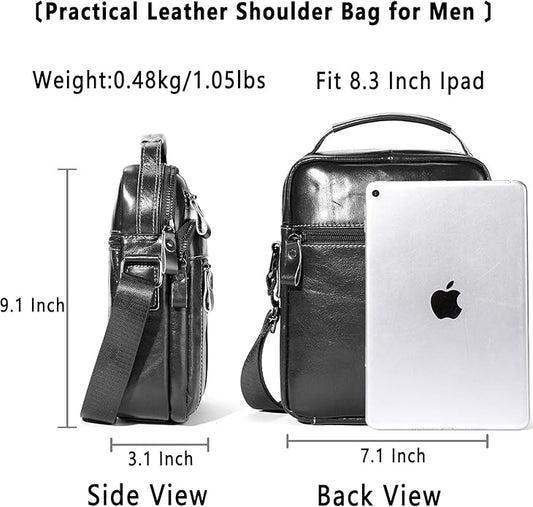 Leather Crossbody Bags for Men Casual Shoulder Bag Travel Messenger Bag Vintage Handbag Multi Pocket Satchel