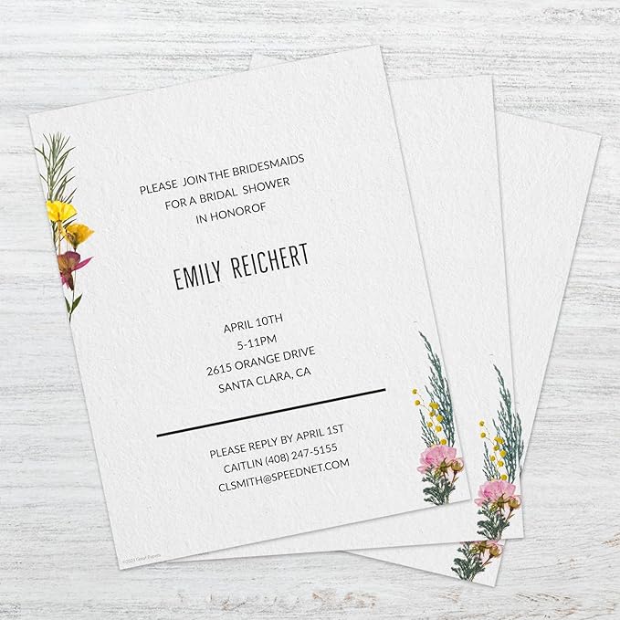 Pressed Flower Letterhead / 50 Sheets / 8.5" x 11" Trendy Event Baby Shower Bridal Shower Wedding Paper/All Occasion Floral Decorative Stationery