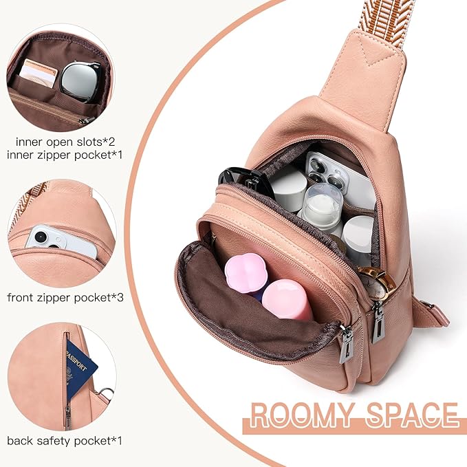 7L Sling Bag for Women Men Vegan Leather Crossbody Bags Fanny Pack Purse Backpack Over Shoulder Bag Travel Anti Theft