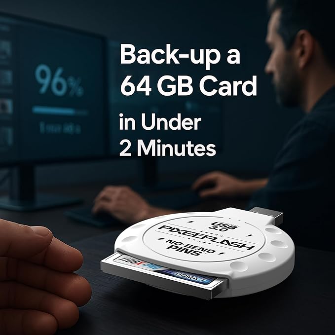 PixelFlash CF Card Reader (White) - Compact Flash Memory Card Adapter with USB 3.0, 5GB/s File Transfer, No-Bend Pins, Supports UDMA-7, Anti-Slip & Anti-Scratch, Compatible with Most Brands & OS