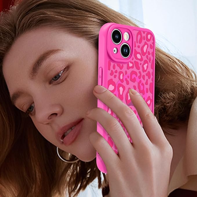 KANGHAR Case for iPhone 14 Plus Hot Pink Leopard Printed Pattern Cute Cheetah [Compatible with Magsafe] Protective Magnetic Case for Girls Women 6.7"