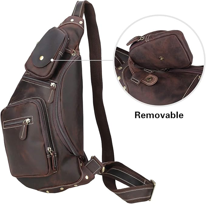 Polare Full Grain Leather Cross Body Sling Bag Chest Bag Backpack Outdoor Camping Tactical Daypack