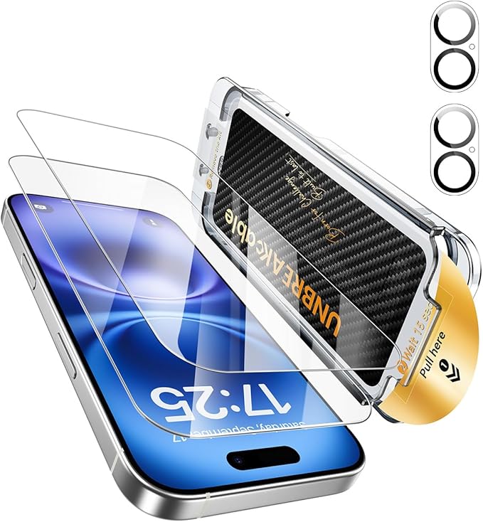 UNBREAKcable 2+2 Pack for iPhone 16 Screen Protector & Lens Protector 【Military-Grade】【Easy Install】【Efficient Night Shot】9H+ Shatterproof Tempered Glass Film,Bubble-Free&Anti-Fingerprint ,Case Friendly-6.1 inch