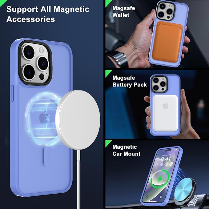 MOCCA Strong Magnetic for iPhone 15 Pro Max Case, [Compatible with Magsafe][13FT Military Drop Protection] Slim Translucent Matte Shockproof Case for iPhone 15 ProMax Case 6.7'', Blue
