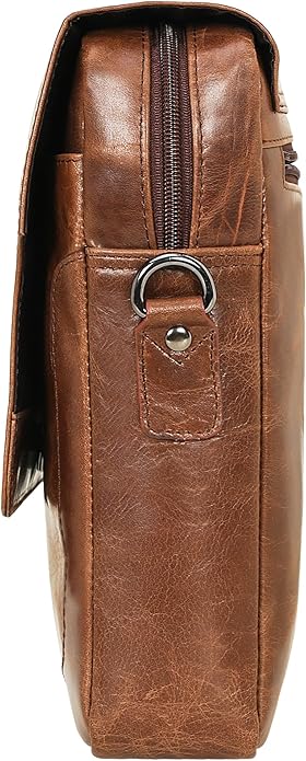 Pitaara Genuine Leather Crossbody Messenger Bag with Front Flap, Unisex, Full Grain Leather Shoulder Travel Bag, Tablet Bag