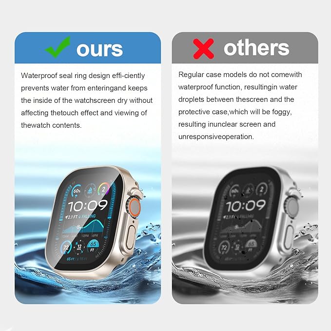 2 in 1 Waterproof Case for Apple Watch Screen Protector Ultra 1/2 Ultra 3(2025) 49mm with Tempered Glass [Overal Protective] Ultra-Thin PC Bumper Cover Compatible iWatch Accessories