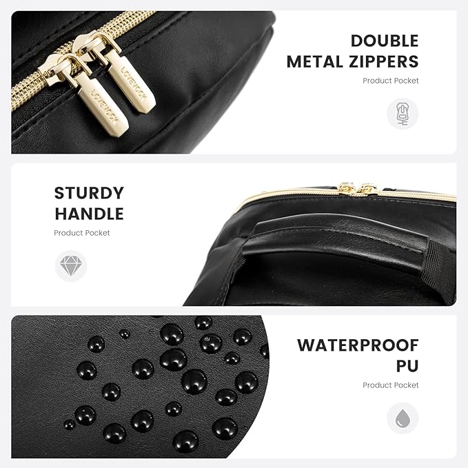 LOVEVOOK Laptop Backpack Purse for Women, Large Capacity Travel Computer Work Bag, Faux PU Leather Quilted Casual Nurse Backpack for Womens, Fit 15.6 Inch Laptop with USB Port, Black