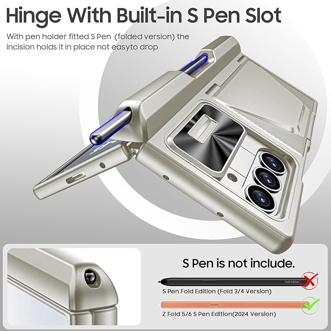 for Samsung Galaxy Z Fold 6 Case with Card Holder RFID Blocking & S Pen Holder & Slide Camera Cover & Hinge Protection & Full-Body Rugged Shockproof Wallet Case for Galaxy Z fold 6,Titanium Gold