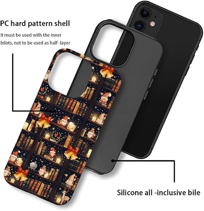DAIZAG Case Compatible with for iPhone 12,Christmas Santa Claus Bookshelf Bells Phone Case for iPhone 12 for Girl Women Boy Men