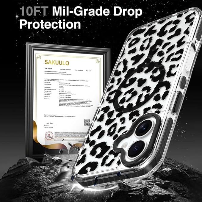 SAKUULO Magnetic for iPhone 17 Case with Screen Protector [Compatible with MagSafe] Black Leopard Print Pattern Wireless Charge Strengthen Protection Cover Black Leopard (6.1")