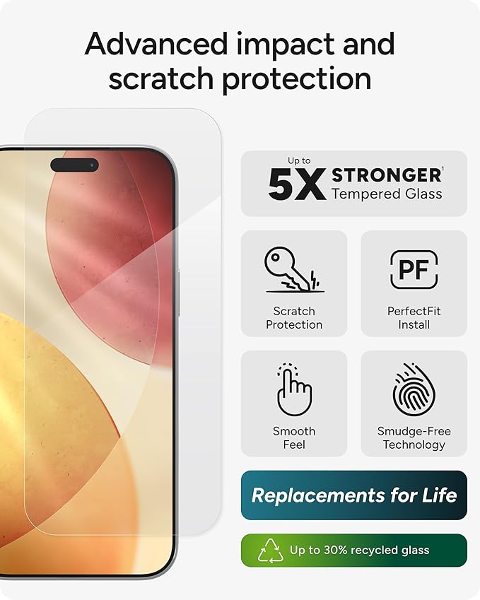 ZAGG Glass Elite Screen Protector for iPhone 17 Pro Max - 5X Stronger Tempered Glass, ClearPrint Technology for Smudge Free Clarity, Smooth Feel, Full Coverage, InvisibleShield, Easy Two-Step Installation