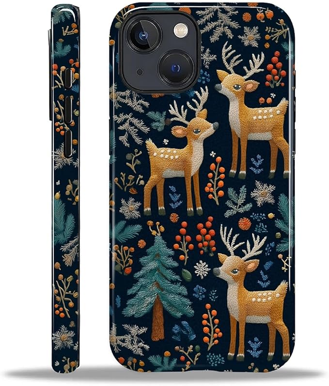 Case for iPhone 14 Plus Case,Cute Christmas Reindeer Design - Hybrid Dual Protection Silicone + Hard PC Shockproof Full Body Cover Slim Anti-Scratch Protective Case for Men Women