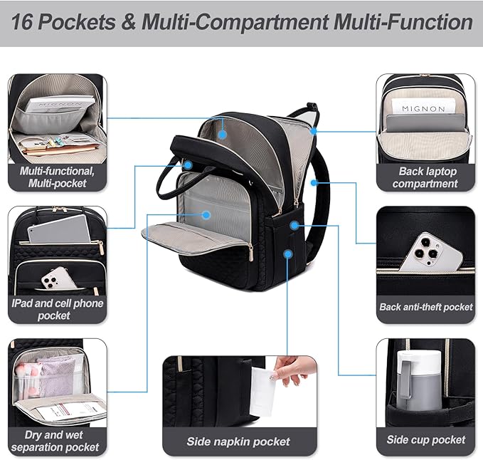 Laptop Backpack for Women,15.6 Inch Laptop Backpack for Work,Water Resistant Travel Backpack,College Bookbag with Wallet