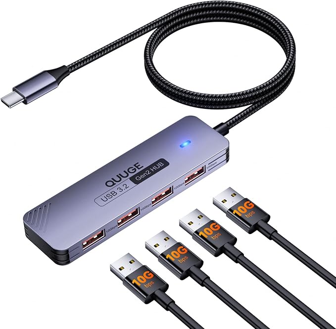USB C Hub 10Gbps, Type C to USB Multiport Adapter, USB C to USB Extender USB 3.2 Gen 2 Protocol, for MacBook, iMac, Surface, Mobile HDD, and More (3.3ft USB-C Connector, Charging Not Supported)