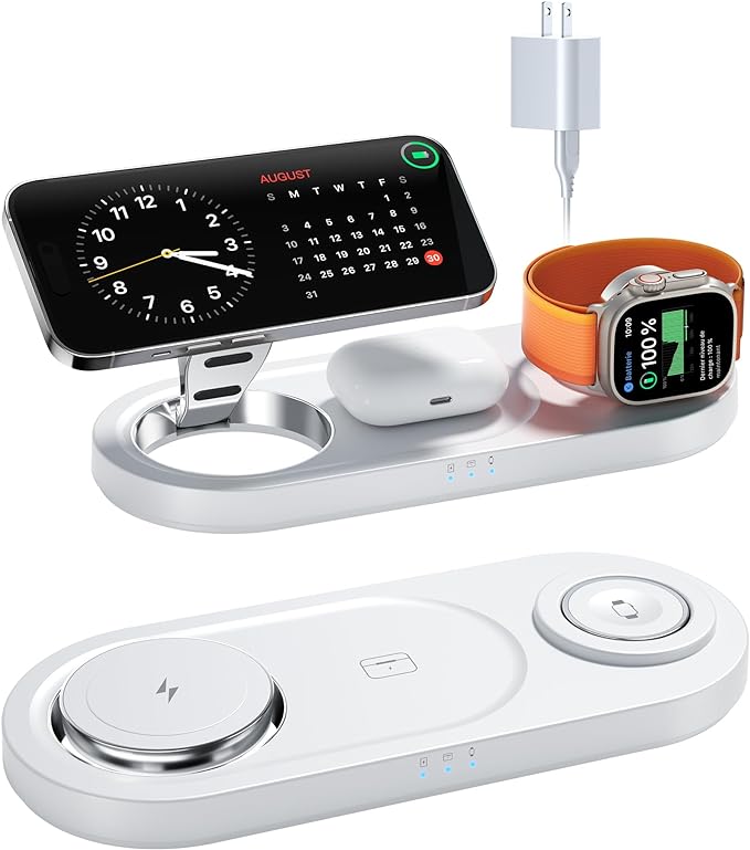 Upgraded 3 in 1 Wireless Charging Station for Apple Devices, Faster Mag-Safe Charger Stand, Magnetic Charger Station for iPhone 16/15/14/13/12 Series & AirPods Pro & Apple Watch Series (White)