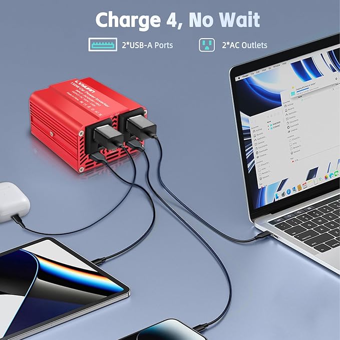 150W Power Inverter, LVYUAN Inverter 12V DC to 110V AC Car Plug in Adapter Outlet Dual 6.2A Charging USB Vehicle Converter for Phone, Laptops, Road Trip Charger