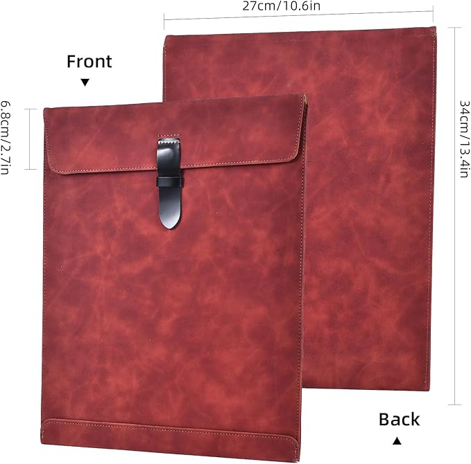 Green PU Leather File Folder, Snap Closure Document Organizer, A4 Envelopes Filing Folder