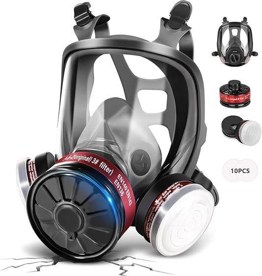 Full Face Gas Respirator Mask - Gas Masks Survival Nuclear and Chemical with Activated Carbon Filters
