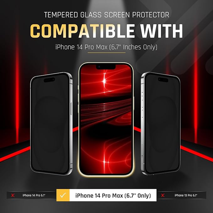 TEMPRTEK+ 2 Pack for iPhone 14 Pro Max Screen Protector Privacy 9H Military Grade Scratch Fingerprint Resistance Anti-Glare Shatterproof Tempered Glass Anti-Spy Easy Installation Bubble Free