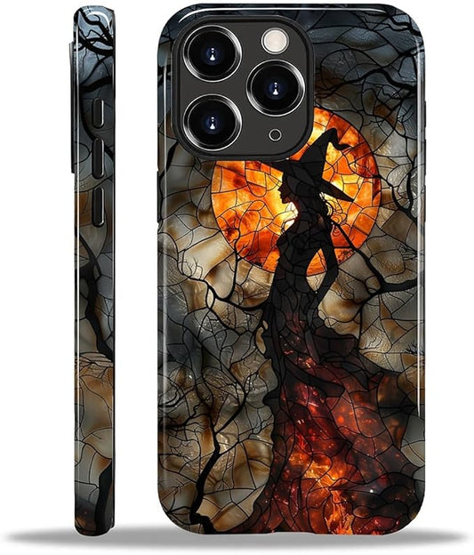 Case for iPhone 11 Pro Case,Halloween Witch Moon Stained Glass Design Hybrid Dual Protection Silicone + Hard PC Shockproof Full Body Cover Slim Anti-Scratch Protective Case for Men Women
