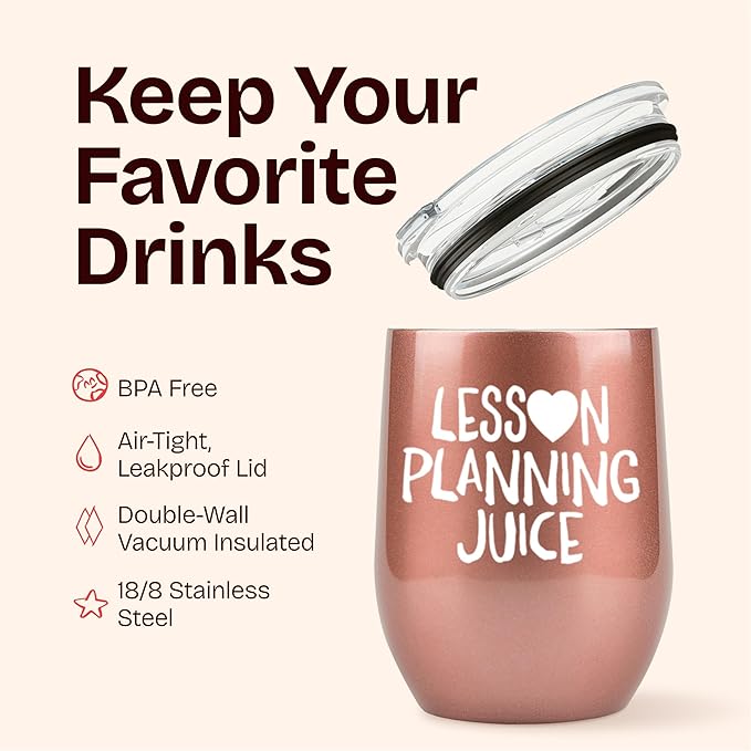 KLUBI Teacher Birthday Gifts for Women - Lesson Planning Juice Wine Tumbler 12oz with Lid and Straw - College Graduation Gifts for Teachers, Student Teacher Congratulations, Cute New Teacher's Gift
