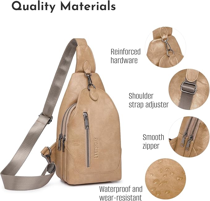 Small Sling Bag for Women - in Vegan Leather Versatile Fanny Pack, Crossbody Bags for Women with Adjustable Guitar Belt Suitable, Khaki