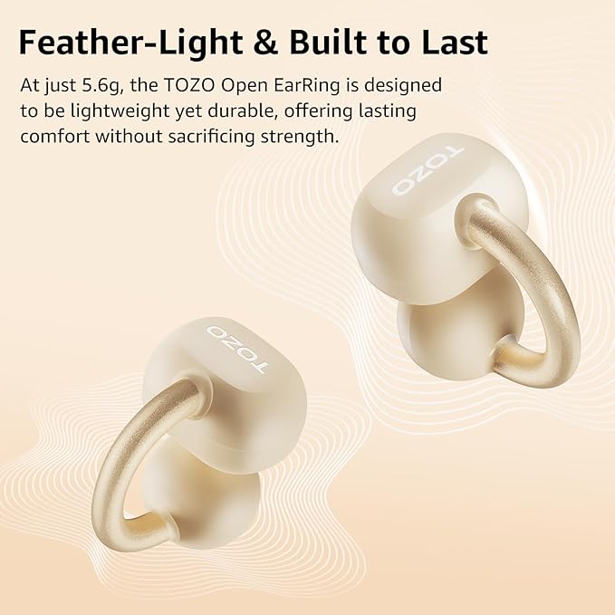 TOZO OpenEarRing True Open Ear Headphones, Lightweight Comfort Open Ear Clip Wireless Earbuds, 40H Play Bluetooth 5.4 Headphones with Smart Digital Display Design Fit Sports Running, Workout Khaki
