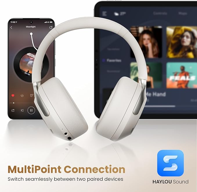 HAYLOU S40 Noise Cancelling Headphones Over Ear, 50dB Hybrid ANC with Multiple Modes, LDAC Hi-Res Wireless Audio, 90H Playtime, Custom EQ via App, Bluetooth 6.0 Multipoint Connect, 5 HD Mics Call